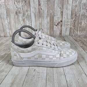 Vans Old Skool Checkerboard Sneakers Womens Size 6 Beige White‎ Casual Shoes